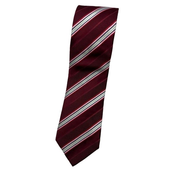 ERMENEGILDO ZEGNA Men's 100% Silk Necktie LUXURY Tie Burgundy Striped W:3.5" EUC